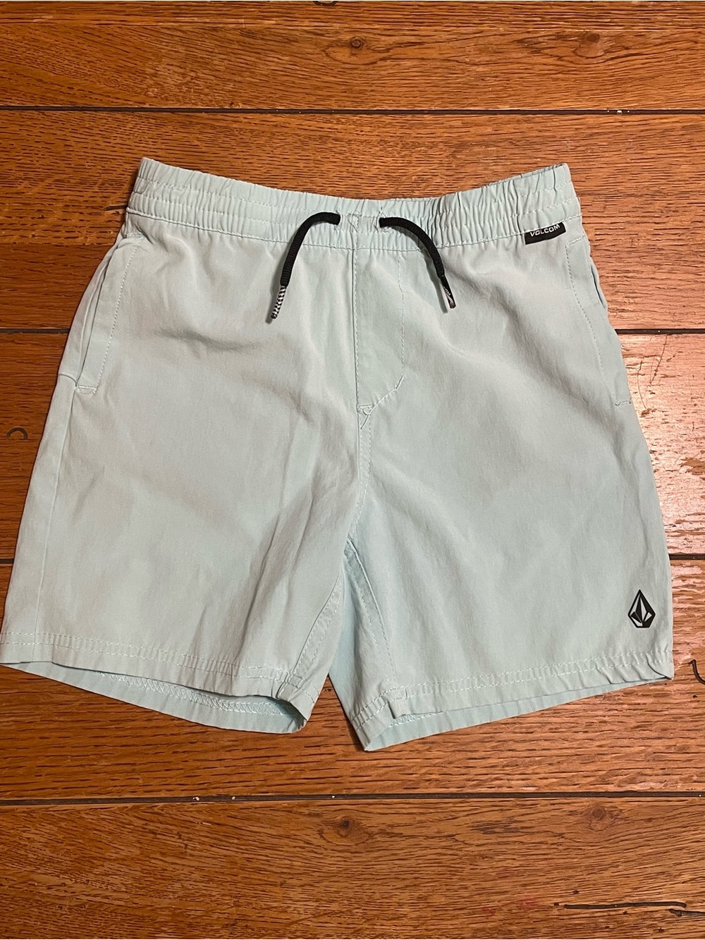 Volcom Boys Light Aqua short with Black Drawstring.